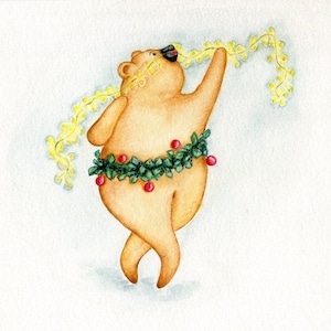 Bear's Christmas Dance Originele aquarel tekening