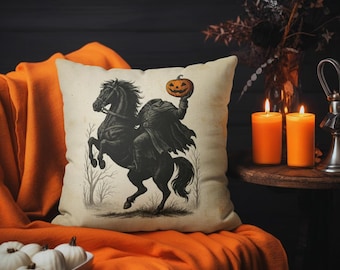 Headless Horseman Throw Pillow Cover: Gothic Halloween Home Decor
