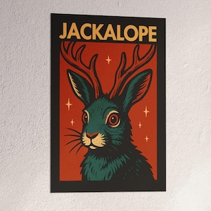 Jackalope Print: Funny Western Cryptid Art, Rustic Cowboy Decor