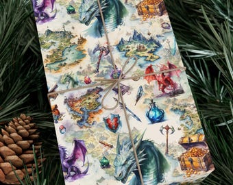 Dnd Wrapping Paper with Dragons | Fantasy RPG Gift Wrap | Dungeons & Dragons