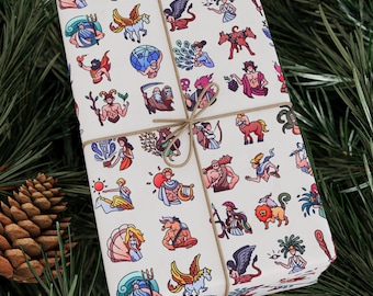 Griechische Mythologie Geschenkpapier - Weiße Götter Helden Monster Geschenkverpackung - Griechischer Mythologie Musterpapier - Mythologie Geschenkverpackung