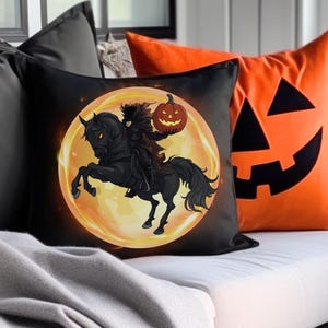 Headless Horseman Sleepy Hollow Faux Suede Square Throw Pillow Cover | Halloween Pillowcase | Spooky Fall Decor | Double Sided Print