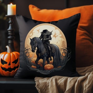 Headless Horseman Square Throw Pillow Cover | Pillow Case, Decor, Decoration, Halloween, Spooky,  Faux Suede