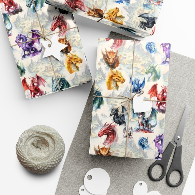 Dnd Wrapping Paper Dragons Gift Wrap, Dungeons and Dragons Fantasy RPG