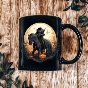 Headless Horseman Coffee Mug: Spooky Halloween Black Ceramic Cup
