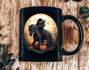 Headless Horseman Coffee Mug: Spooky Halloween Black Ceramic Cup