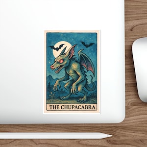 Sticker pour carte de tarot Chupacabra | Sticker Cryptid pour guitare ou carnet d'ordinateur portable | Sticker monstre gothique mythique | Cadeau effrayant mignon