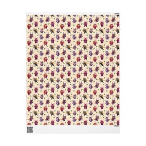 Long vertical view of Krampus wrapping paper roll with repeating Krampus print