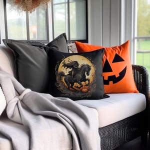 Headless Horseman Faux Suede Square Pillow II | Throw Pillow, Halloween Decor, Decoration, Spooky