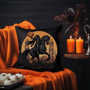 Headless Horseman Faux Suede Square Throw Pillow Cover _| Pillow Case, Decor, Halloween, Spooky