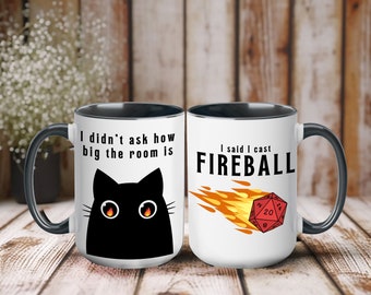 I Cast Fireball Dungeons and Dragons Cat Coffee Mug, 15oz  DnD, DM gift