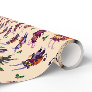 Close-up of Krampus wrapping paper roll showing detailed artwork