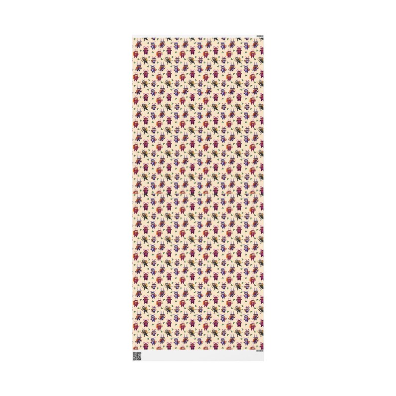 Full print layout of cartoon Krampus pattern on beige background