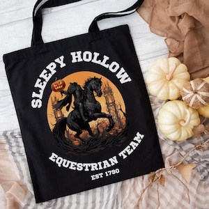Sleepy Hollow Equestrian Team Tote Bag | Headless Horseman Halloween Bag | Gothic Horse Rider Bag for Book Lovers & Spooky Girls