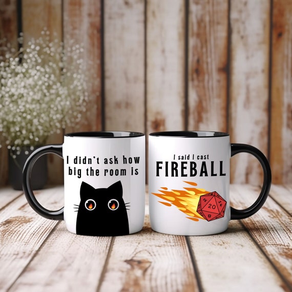 I Cast Fireball Dungeons and Dragons Cat Coffee Mug, 11oz  DnD, DM gift