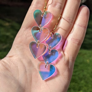 Heart Shaped Iridescent Waterfall Drop Earrings - acrylic - eras - lightweight - FALLING HEART - Mother's Day