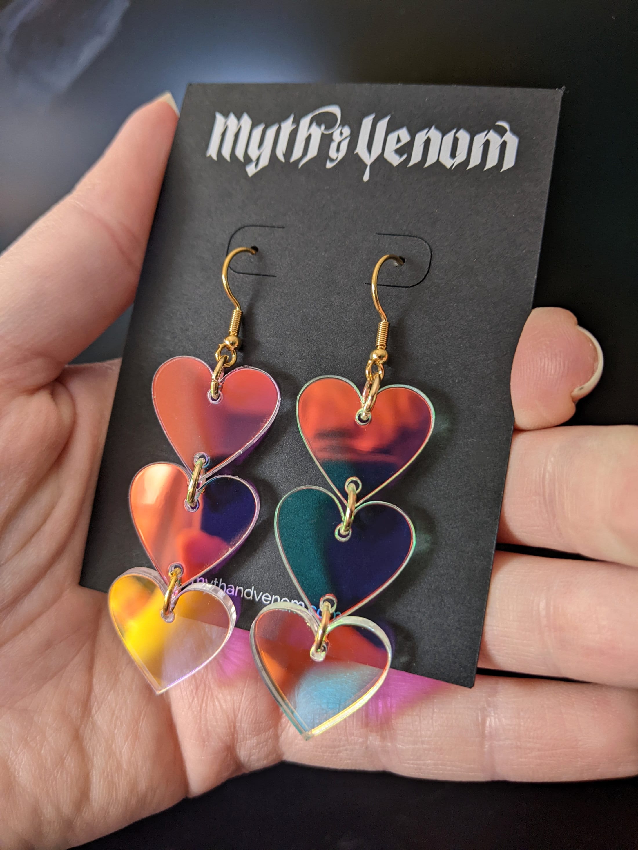 Heart Shaped Iridescent Waterfall Drop Earrings - acrylic - eras - lightweight - FALLING HEART - Rainbow