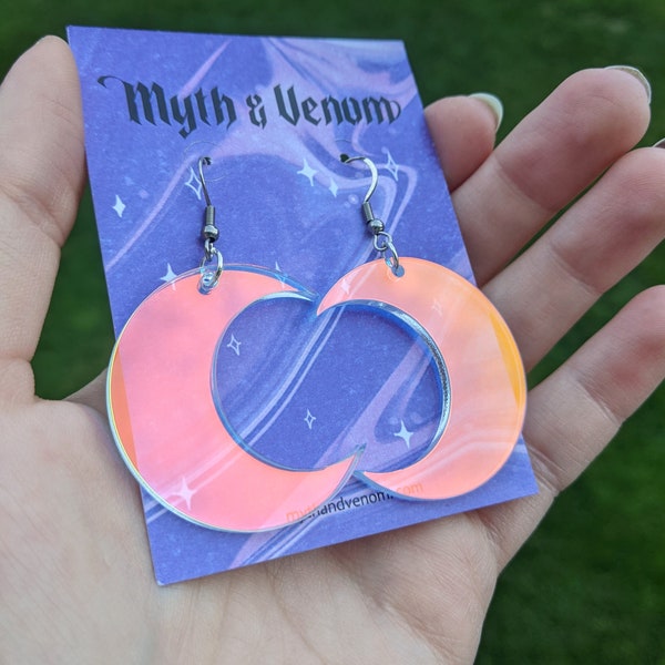 Crescent Moon Iridescent Earrings - Acrylic - Transparent - Celestial - Witchy - Goth - Alternative - y2k - Stretched Ear - SELENE II