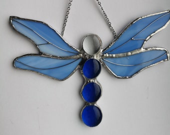 Blue Stained Glass Dragonfly Suncatcher / Light catcher UK