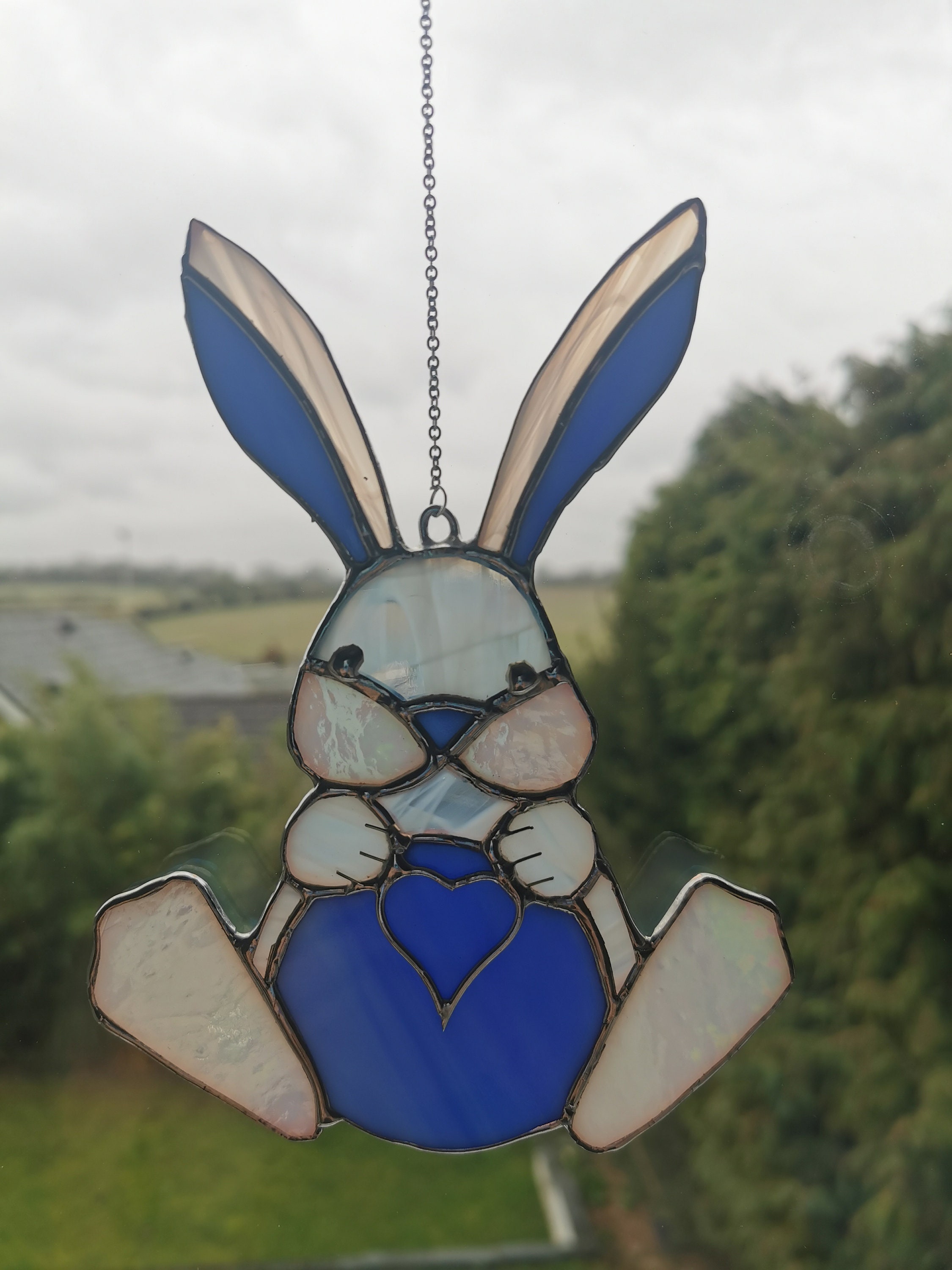 Stained Glass Suncatcher Bunny Rabbit With Easter Egg or Heart Etsy UK