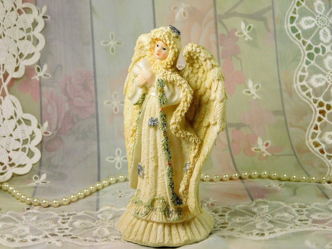 Small Angel Figurine in Sculpted Resin Vintage Sparkling Etsy