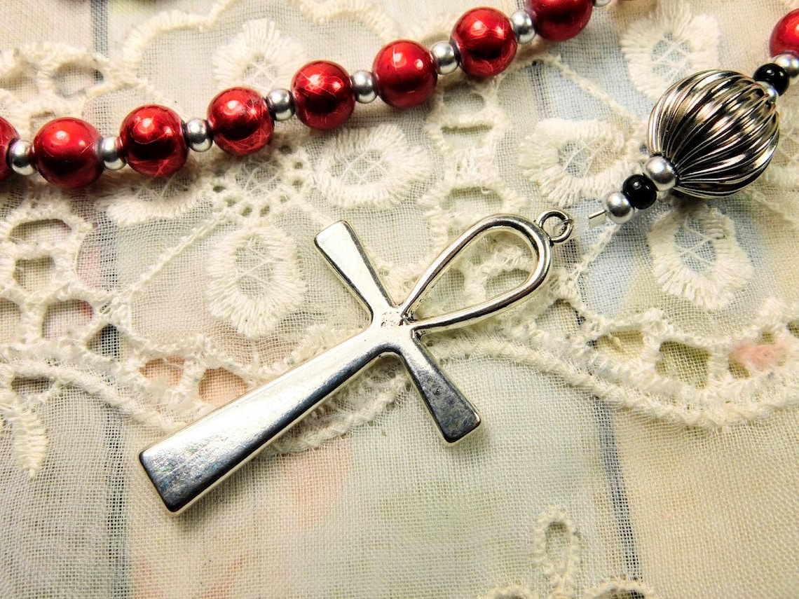 Red Rosary Bright Red Glass Bead Rosary With Silver Beads Etsy