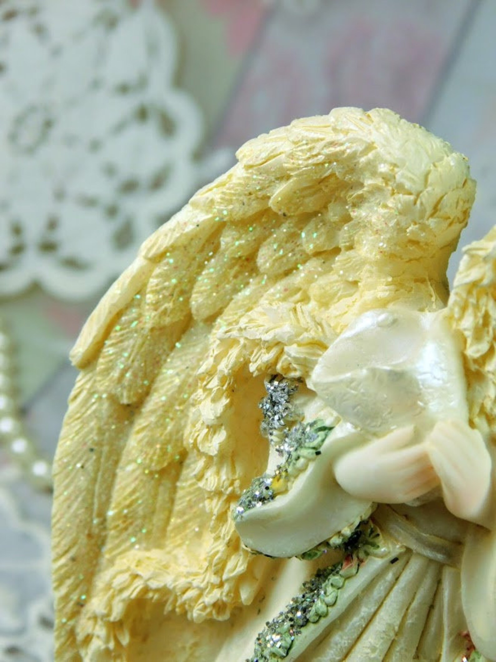 Small Angel Figurine in Sculpted Resin Vintage Sparkling Etsy