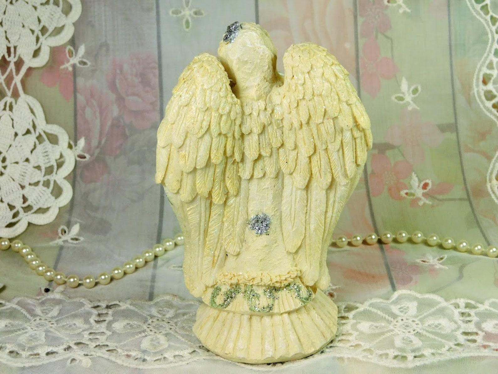 Small Angel Figurine in Sculpted Resin Vintage Sparkling Etsy