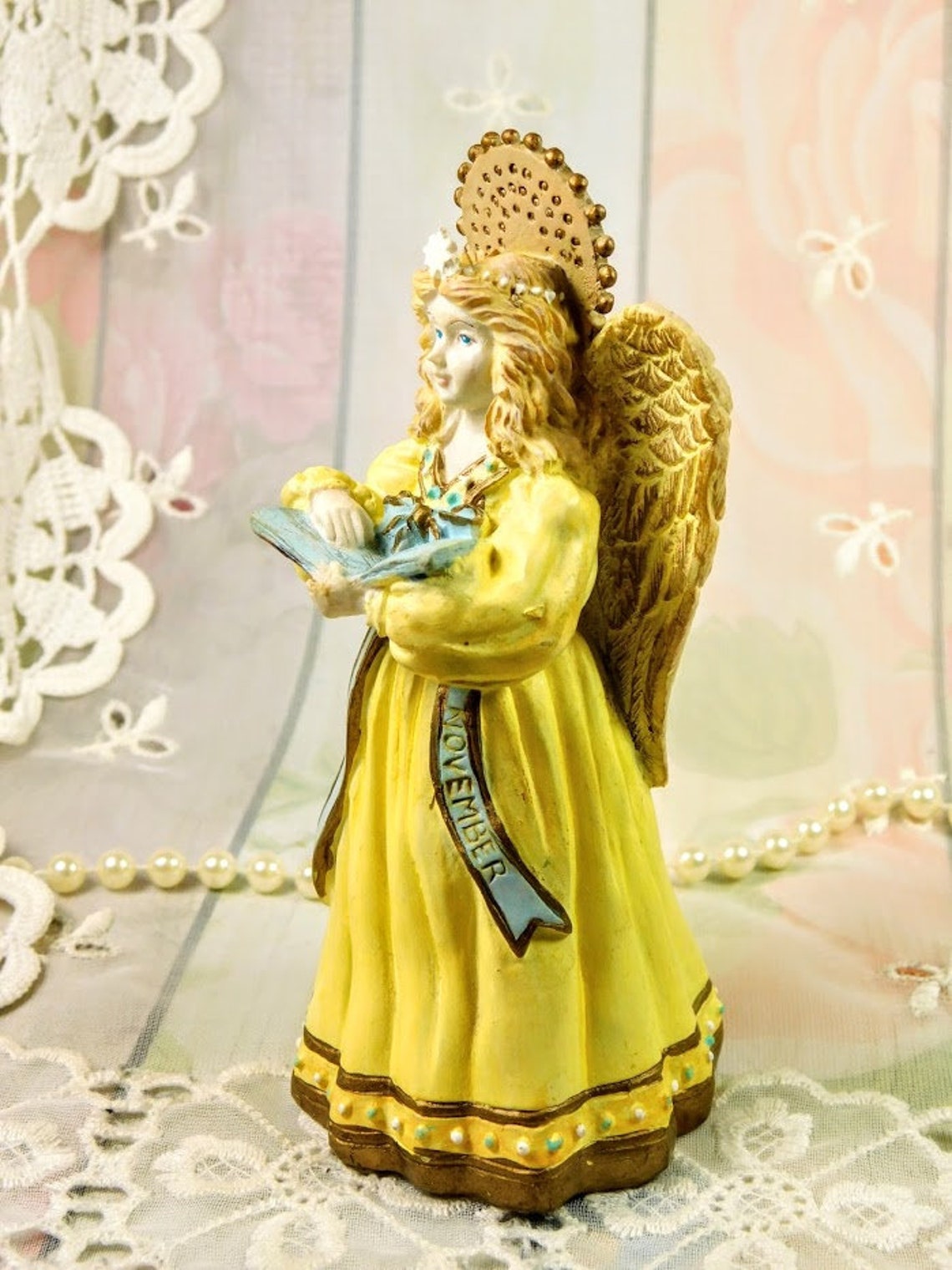 Small Angel in Yellow Figurine Sculpted Resin Vintage Angel Etsy