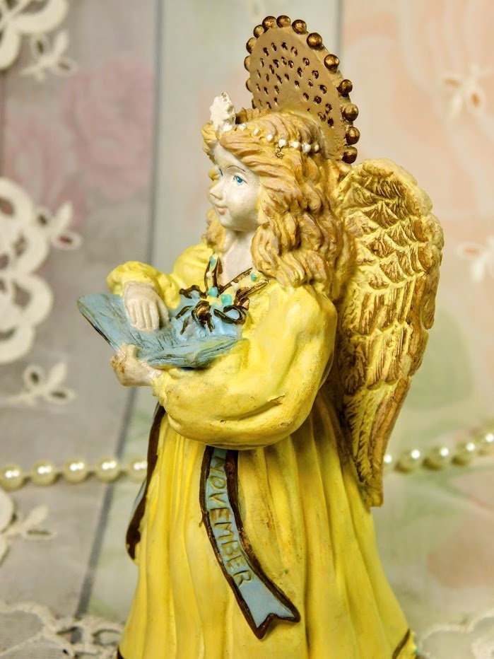 Small Angel in Yellow Figurine Sculpted Resin Vintage Angel Etsy