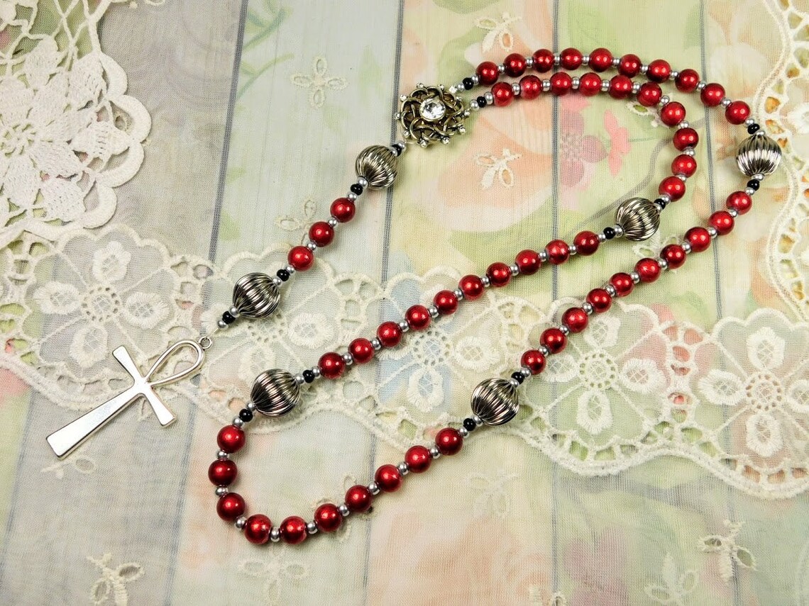 Red Rosary Bright Red Glass Bead Rosary With Silver Beads Etsy