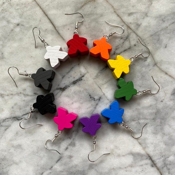 Meeple Earrings | Board Game Fans | 10 Colours Available | Silver Plated | Quirky Gifts | UK Seller