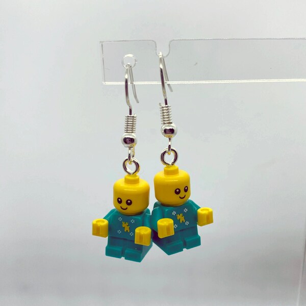 Baby Brick Figure Earrings | Silver Plated | Quirky Gifts | UK Seller
