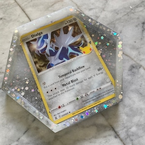 Drinks Coaster | Dialga | Handmade Resin  Gift | Made with Genuine Cards | Unique Item | Nerdy | Dice Tray | Rainbow