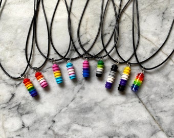 Pride Flag Necklace Pendant | WIth Faux Leather Cord | Silver Plated Fastenings | LGBTQ+ | Rainbow | Statement Jewellery