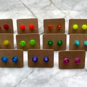 Transparent Brick Stud Earrings | Upcycled | 11 Colors | Surgical Steel | Quirky Gifts | UK | Statement Jewelry | Eco-Friendly Fashion