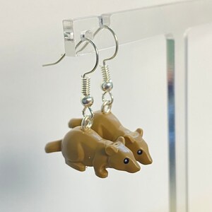 Brick Rat Drop Earrings | Pet Mouse Animal | Silver Plated | Quirky Gifts | UK | Unusual | Unique | Handmade from Genuine Bricks
