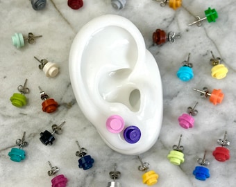 Round Brick Stud Earrings