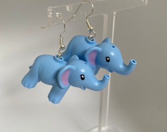 Elephant Drop Earrings | Animal | Handmade with Genuine Bricks | Silver Plated | Quirky Gifts | UK Seller | Unusual | Funky | Cute