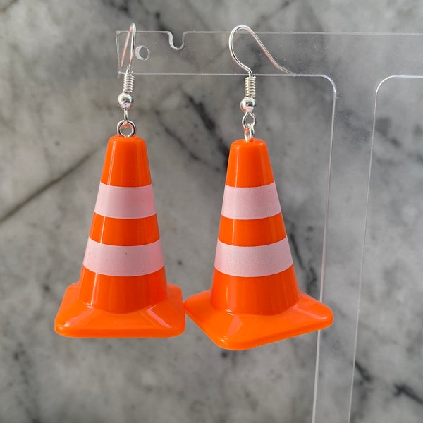Traffic Cone Drop Earrings | Zany Unusual Unique Quirky Dangle Earrings | Handmade Dolls House Jewellery | Weird Gift For Her