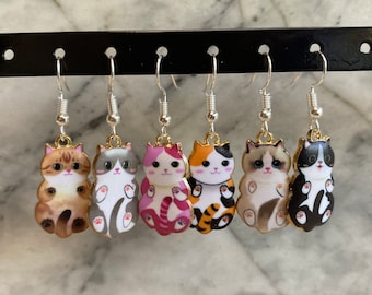 Hanging Cat Drop Earrings | Six Kitty Coat Colours | Zany Unusual Unique Quirky Dangle Earrings | Handmade Jewellery | Kitten Feline Lover