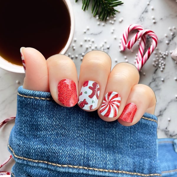 Christmas Nail Wraps 100% Nail Wraps Nail Polish Stickers Nail Strips Gingerbread Lane