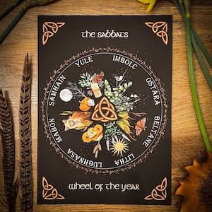 WHEEL of the YEAR Art Print, Pagan illustration, Earth Calendar A3 A4 7x5