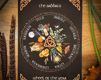WHEEL of the YEAR Art Print, Pagan illustration, Earth Calendar A3 A4 7x5