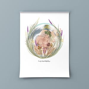 GAIA GODDESS Art Print, Mother Nature Wall Decor, Breastfeeding gift, A4