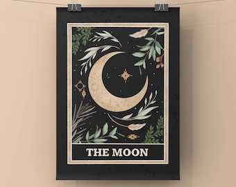 MOON TAROT CARD Art Print, Lunar Illustration, Psychic Lover gift, A3 A4 7x5 6x4
