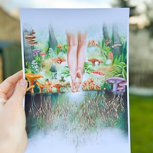 MOTHER EARTH Art Print, Gaia illustration, Mycelium Network, Mushroom Art, A3 A4 7x5 6x4
