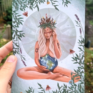 MUTTER ERDE Kunstdruck, Gaia Illustration, schwangere Göttin Kunstwerk, heidnisches Dekor, Baby-Dusche-Geschenk, A3 A4 7x5 6x4