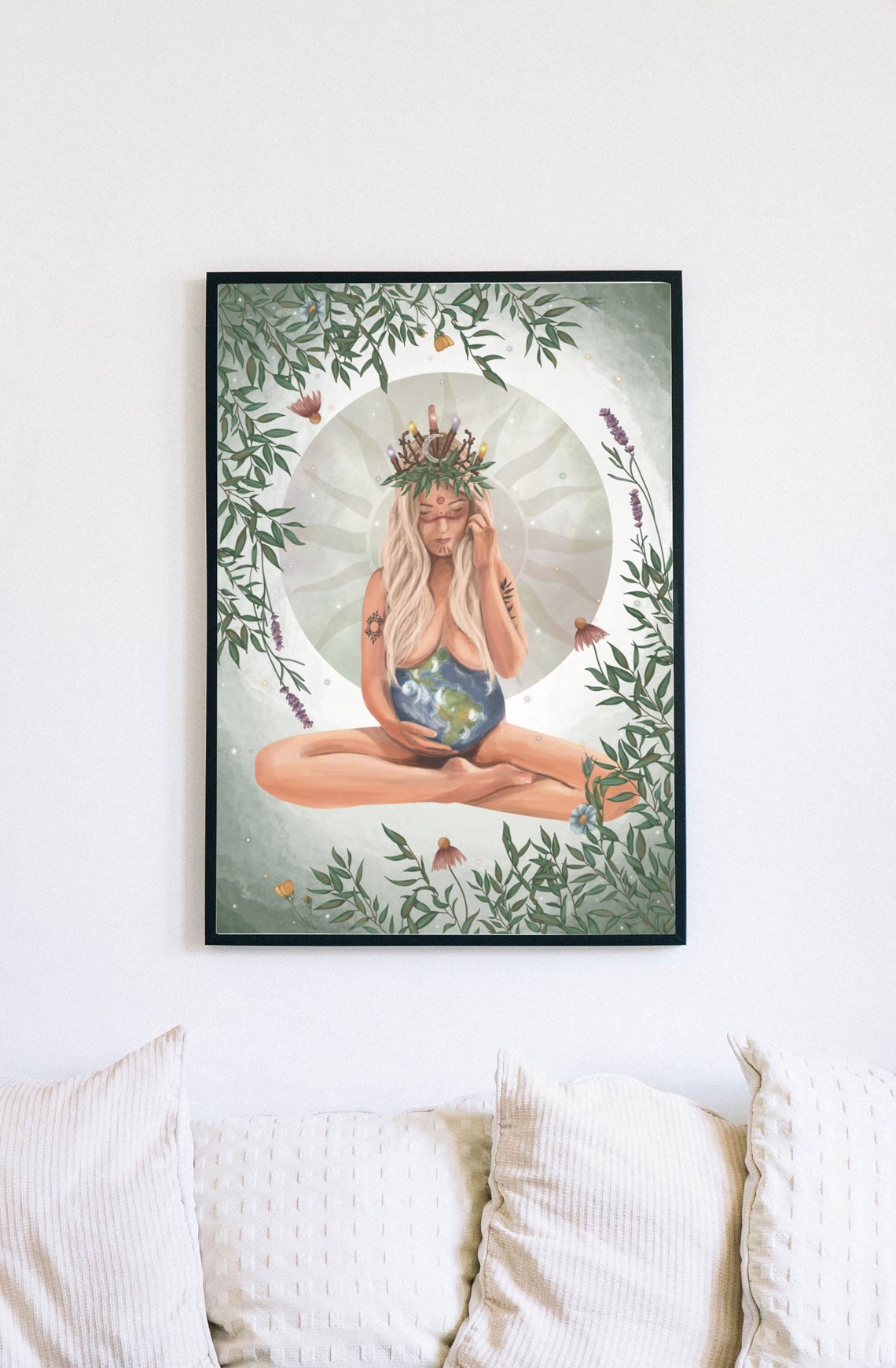 MOTHER EARTH Art Print, Gaia Illustration, Pregnant Goddess Artwork ...