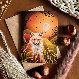 Cartão de felicitações OUTONAL FOX, A6 em branco dentro, celebração do equinócio de outono, arte Mabon